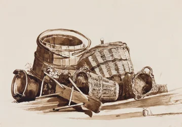 Körbe, Fässer und Bank, kopiert von einem Werk von Achille Vianelli (1803-1894)